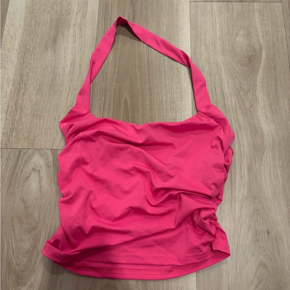 SHEIN Pink Ruched Halter Tank Top